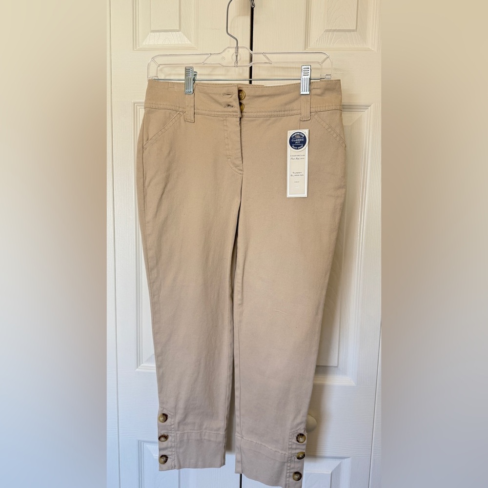 Charter Club TAN CROP PANTS Crop Stretch Tummy Slimming NWT Cruise Comfy Casual